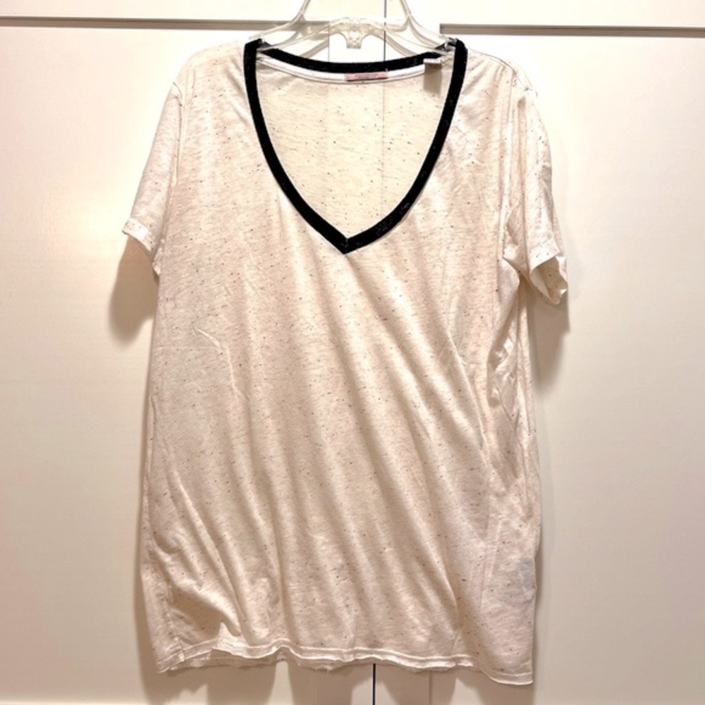 Scotch & Soda Short Sleeve V-neck Tee Flecked Cream w/Grey Trim, size 2/M